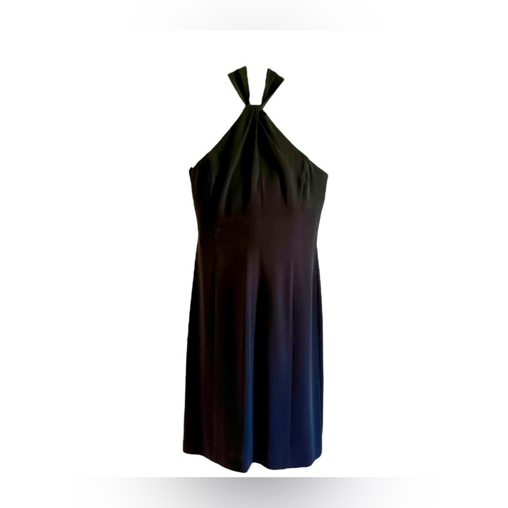 BCBGMAXAZRIA, BLACK, HALTER DRESS. MIDI LENGTH. SIZE 4